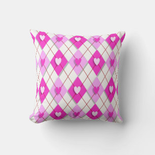 Purple Hearts Argyle Pillow