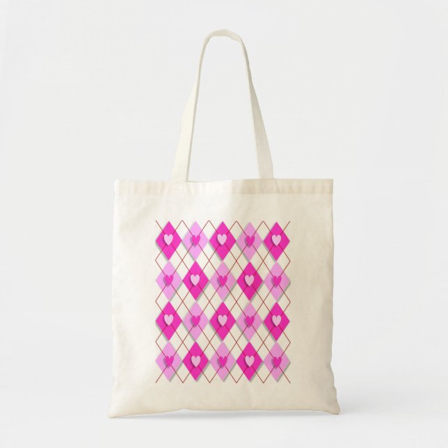 Purple Hearts Argyle Tote Bag (Front)