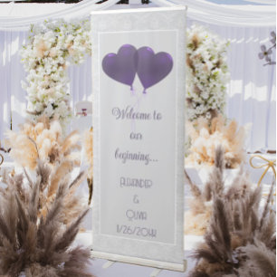 Purple Hearts Balloons Wedding Retractable Banner