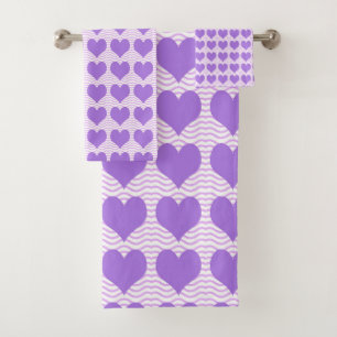 Purple Hearts Bath Towel Set