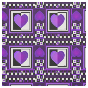 Purple hearts beating B&W fabric