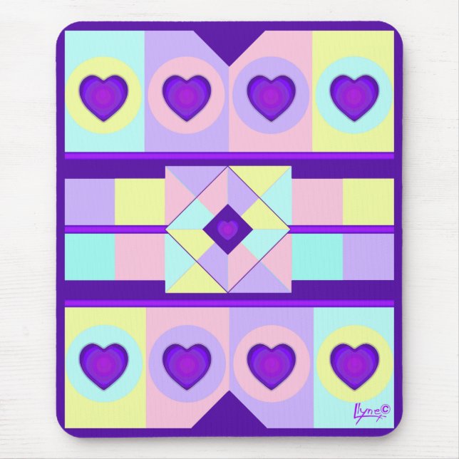 Purple hearts beating neon mouse mat (Front)