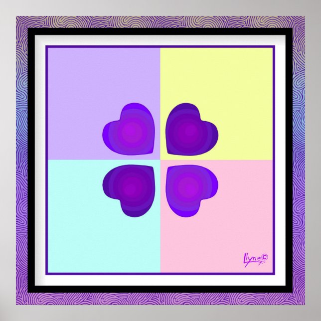 Purple hearts beating neon poster (Front)