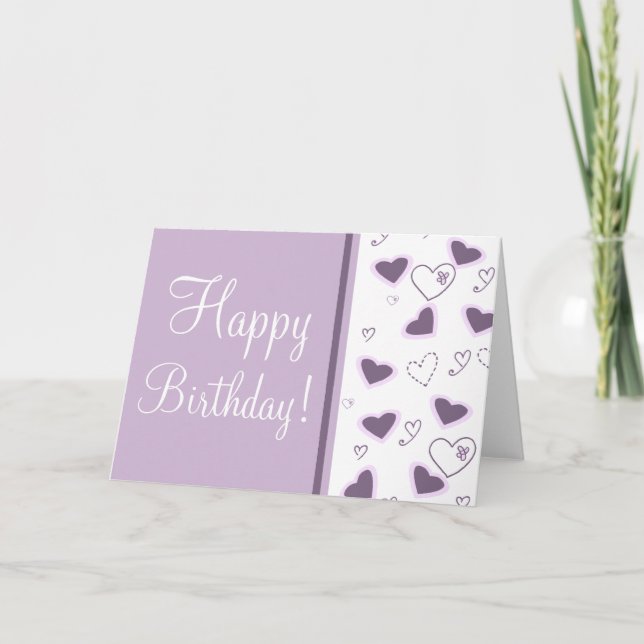 Purple Hearts "Birthday Card" Card (Front)