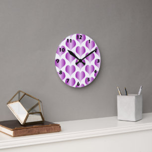 Purple Hearts Design Round Clock