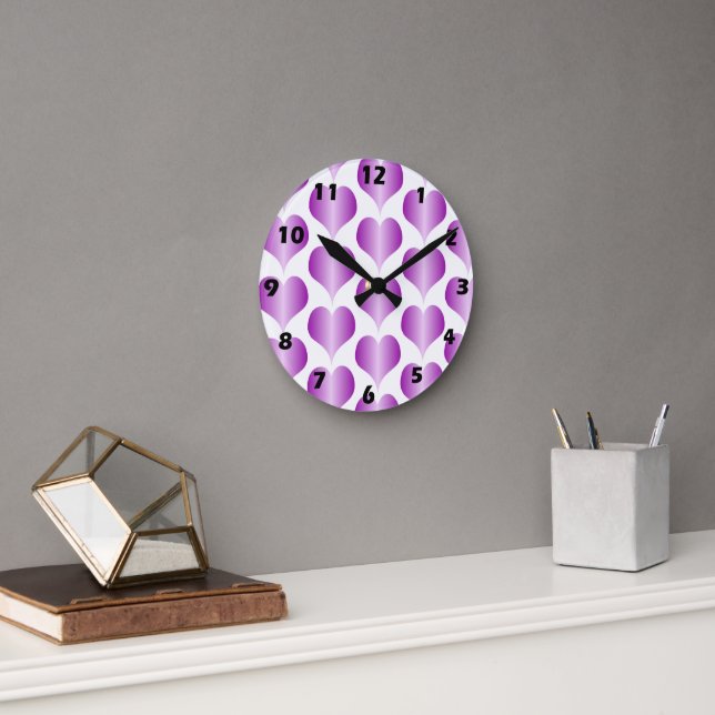 Purple Hearts Design Round Clock (Office)