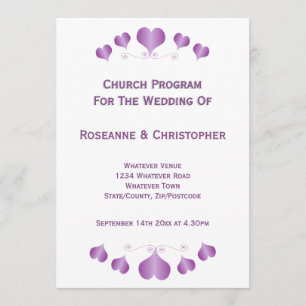 Purple Hearts Design Wedding Programme