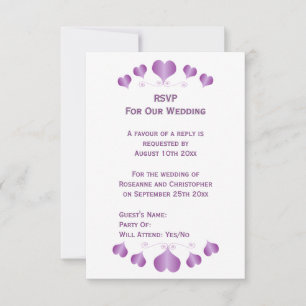 Purple Hearts Design Wedding RSVP Card