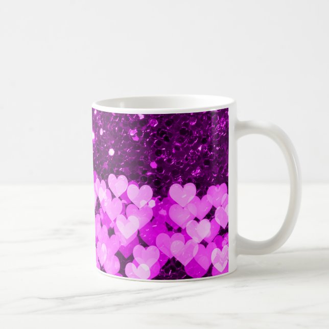 Purple Hearts Faux Glitter Coffee Mug (Right)