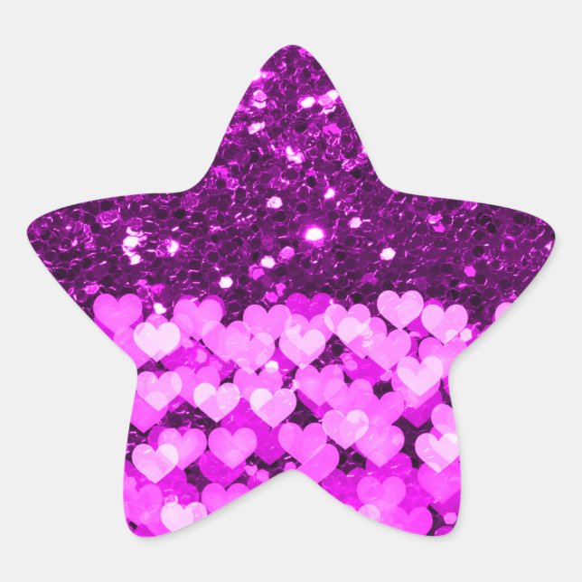 Purple Hearts Faux Glitter Star Sticker (Front)