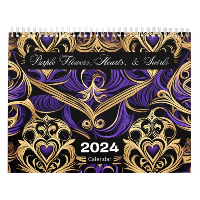 Purple Hearts Flowers & Swirls Calendar (Cover)