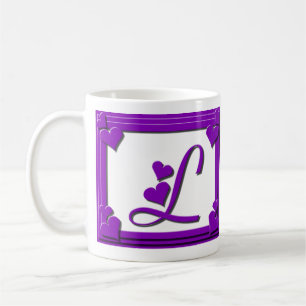 Purple Hearts Frame Monogram Letter L Coffee Mug