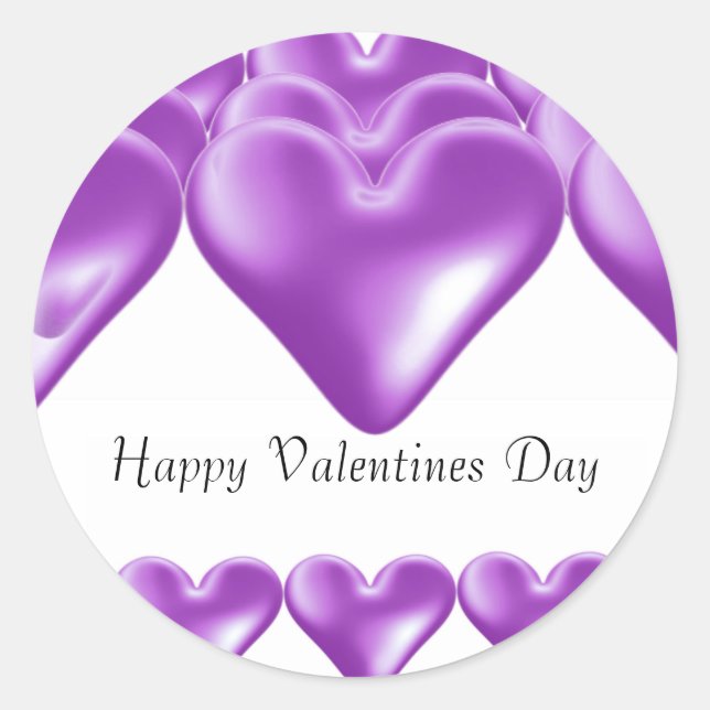 Purple Hearts Happy Valentines Day Classic Round Sticker (Front)
