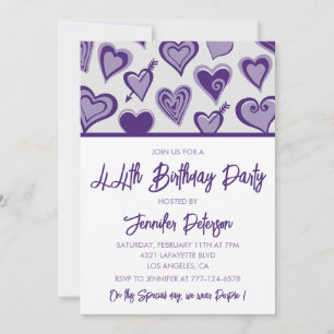 Purple Hearts  Night Out Girly 44th birthday Invitation