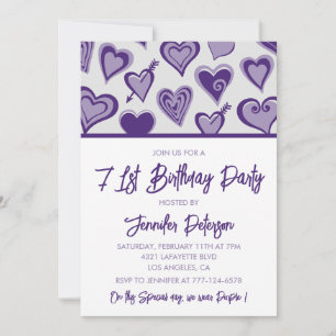 Purple Hearts  Night Out Girly 71st birthday Invitation