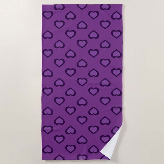 Purple Hearts Pattern Beach Towel (Front)