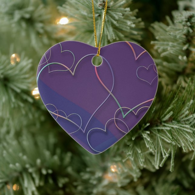 Purple Hearts Pattern Ceramic Ornaments (Tree)