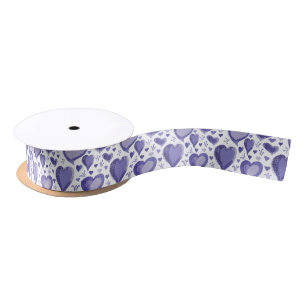 Purple Hearts Pattern Drawing Valentine`s Day  Satin Ribbon