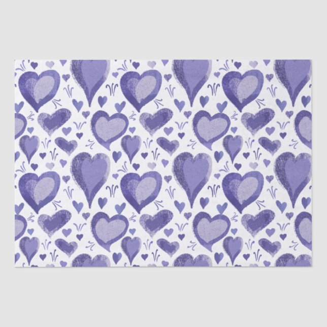 Purple Hearts Pattern Drawing Valentine`s Day Tissue Paper (Front)