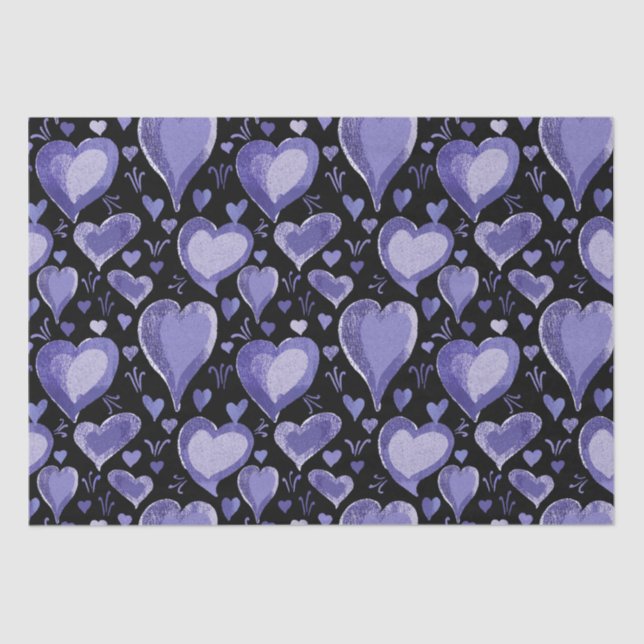 Purple Hearts Pattern Drawing Valentine`s Day Tissue Paper (Front)