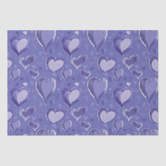 Purple Hearts Pattern Drawing Valentine`s Day Tissue Paper (Front)
