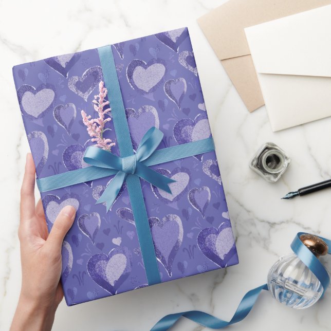 Purple Hearts Pattern Drawing Wrapping Paper (Gifting)