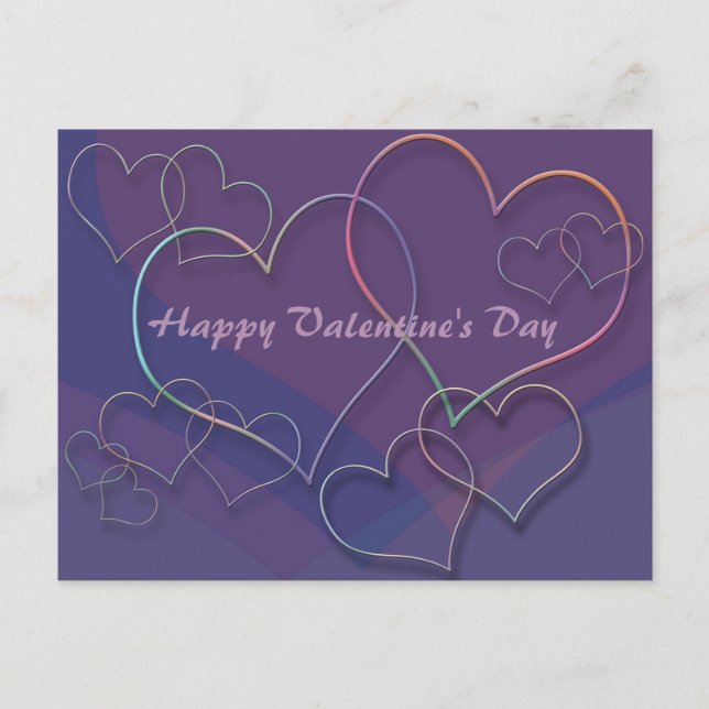Purple Hearts Pattern Valentine Postcard (Front)