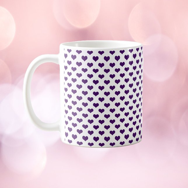 Purple Hearts Pattern White Background Coffee Mug (A cute mug with a pattern of purple hearts and white background)
