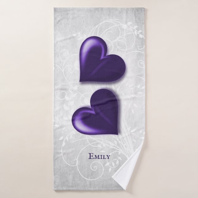 Purple Hearts Personalised Bath Towel Set (Bath Towel)