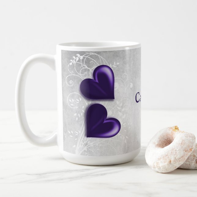 Purple Hearts Personalised Coffee Mug (With Donut)
