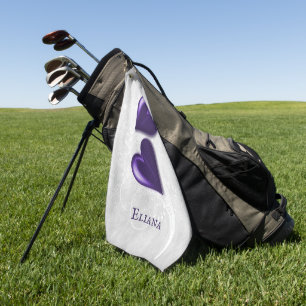 Purple Hearts Personalised Golf Towel