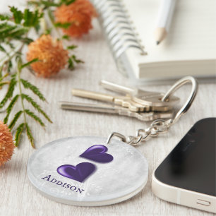 Purple Hearts Personalised Keychain