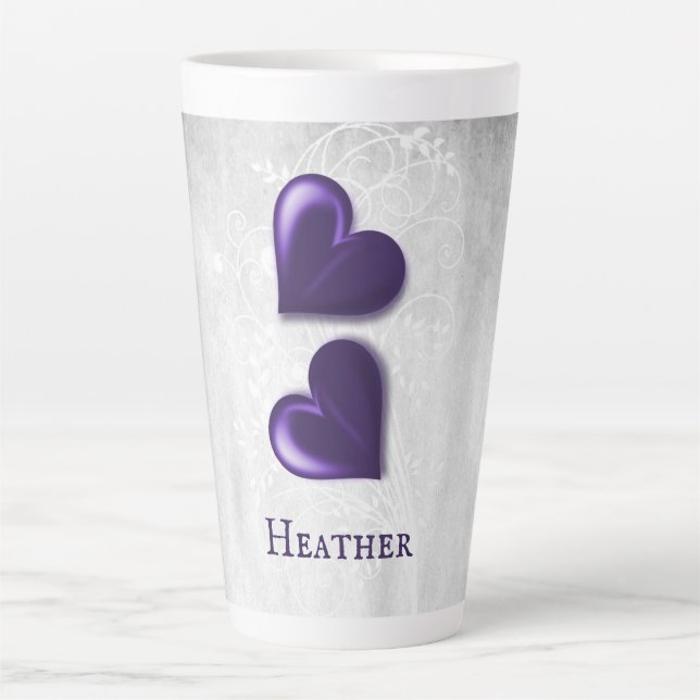 Purple Hearts Personalised Latte Mug (Front)