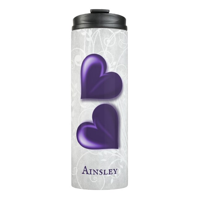 Purple Hearts Personalised Thermal Tumbler (Front)