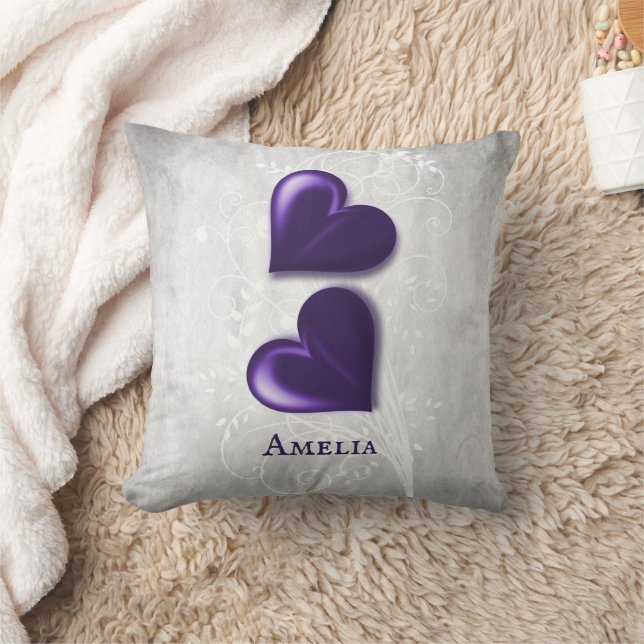 Purple Hearts Personalised Throw Pillow (Blanket)