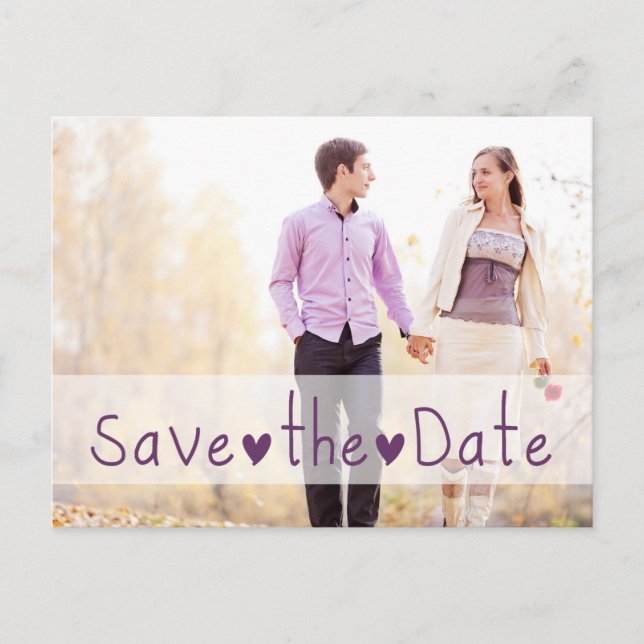 Purple Hearts Photo Save the Date Announcement Postcard (Front)