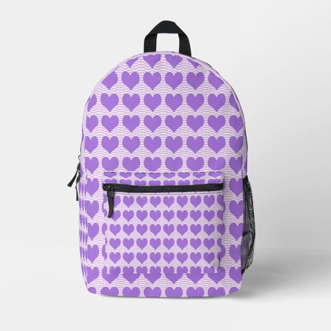 Purple Hearts Printed Backpack (Front)