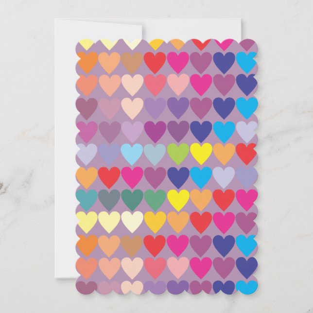 purple hearts rainbow wedding invitations (Front)