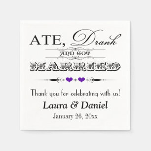 Purple Hearts, Scrolls Wedding Napkins