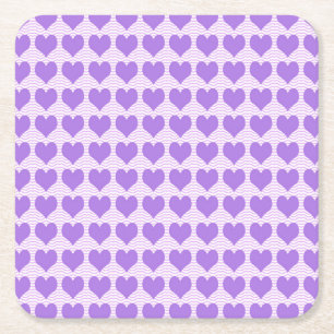 Purple Hearts Square Paper Coaster