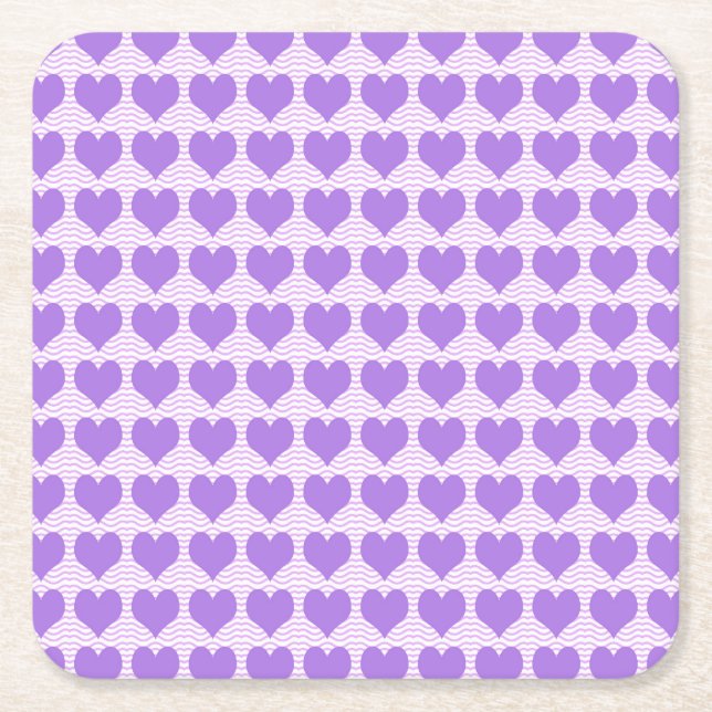Purple Hearts Square Paper Coaster (Front)