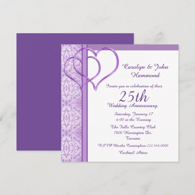 Purple Hearts Wedding Anniversary Invitation (Front/Back)