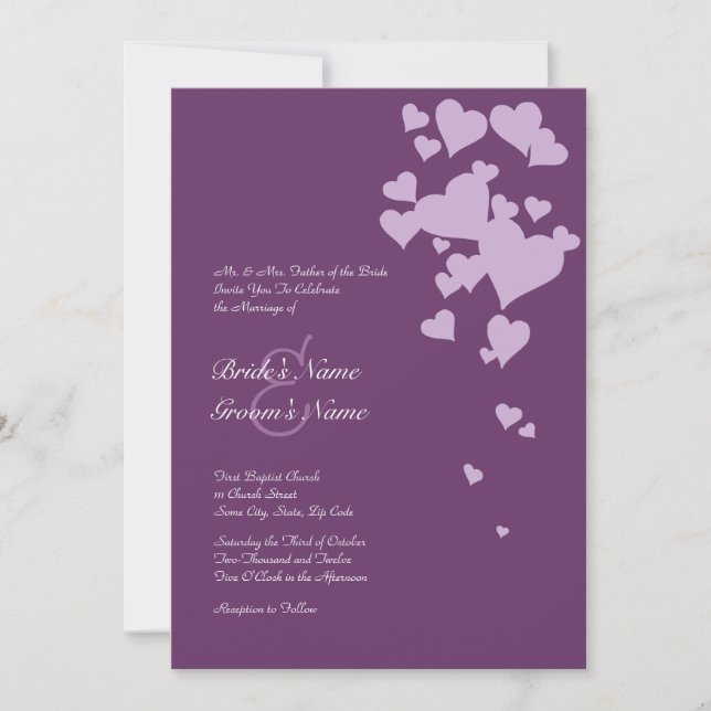 Purple Hearts Wedding Invitation (Front)