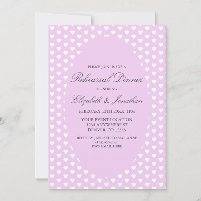 Purple Hearts Wedding Rehearsal Dinner Invitation (Front)
