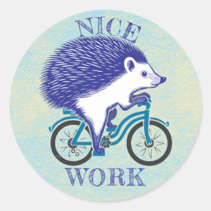 Purple Hedgehog On a Bicycle Motivational Classic Round Sticker