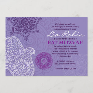 Purple HEMSA HAND of GOD Bat Mitzvah Invitation