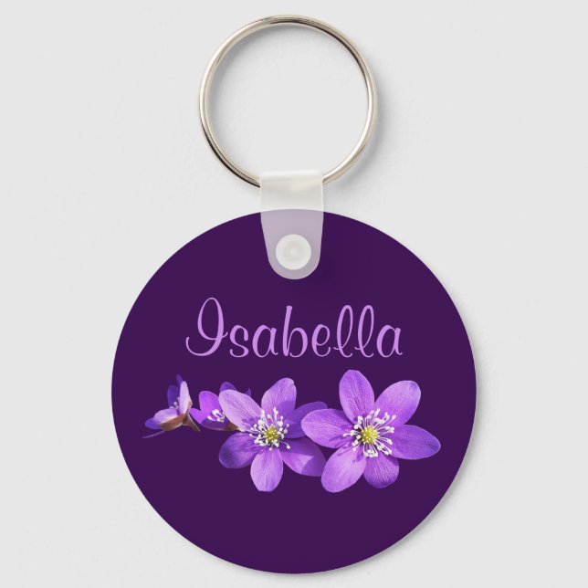 Purple Hepatica Flowers Name Key Ring (Front)