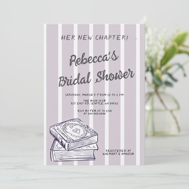 Purple Her New Chapter Storybook Bridal Shower Invitation (Standing Front)