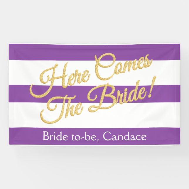 Purple, Here Comes The Bride, Bridal Shower Banner (Horizontal)
