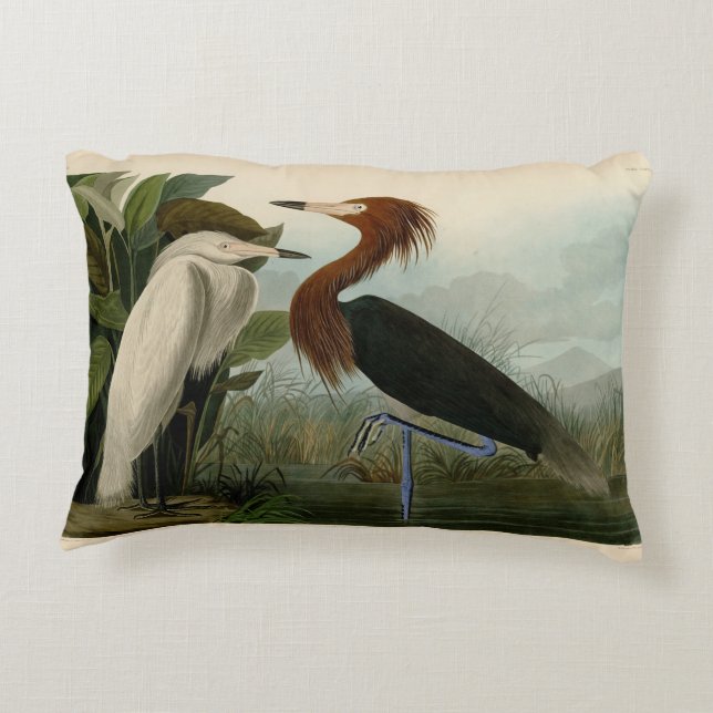 Purple Heron Audubon Bird Wildlife Painting Decorative Cushion (Back)